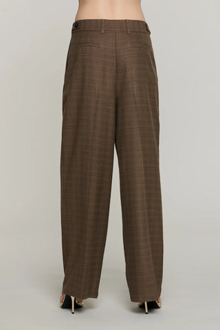 RELISH Pantalone TREMITI vita alta palazzo con pinces più tasche quadri lurex