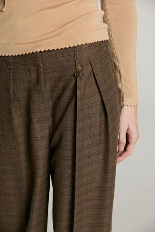 RELISH Pantalone TREMITI vita alta palazzo con pinces più tasche quadri lurex