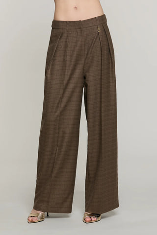 RELISH Pantalone TREMITI vita alta palazzo con pinces più tasche quadri lurex