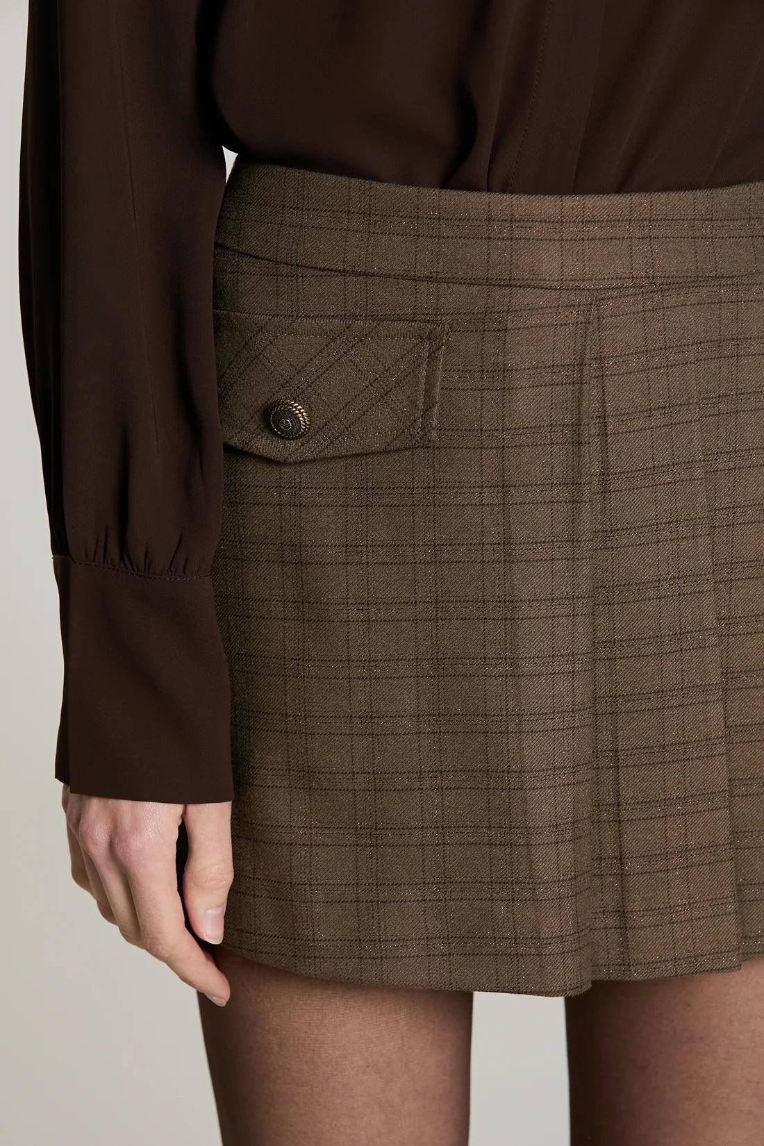 RELISH Shorts ACCIAI con pannello più pieghe più patta quadri con lurex