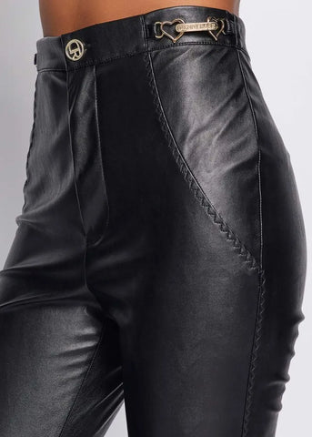 Pantaloni in simil pelle con accessorio gioiello   221DD20003